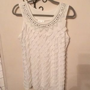 Sleeveless blouse white glitters and lace size L